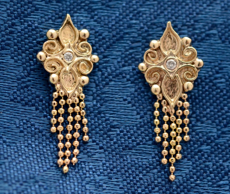 14k gold earrings with diamonds image 1