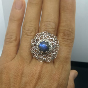 Silver mandala ring with Labradorite image 6