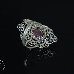 Long silver Mandala ring with a ruby star image 2