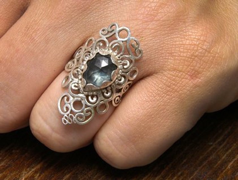 Silver ring with Dark blue Topaz image 1