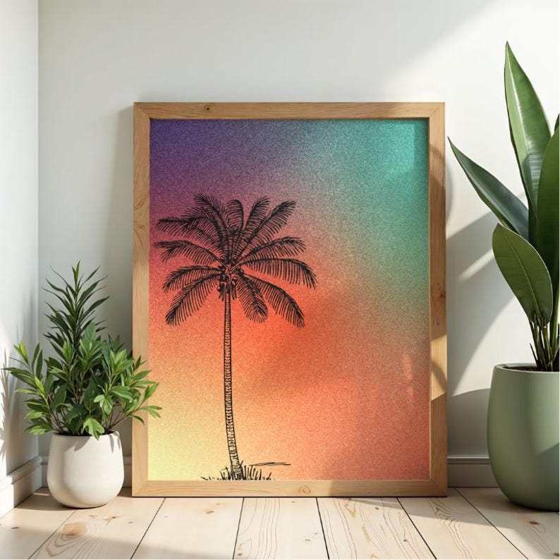 Tropical Palm Tree Wall Art Printable – Sunset Gradient Beach Poster ...