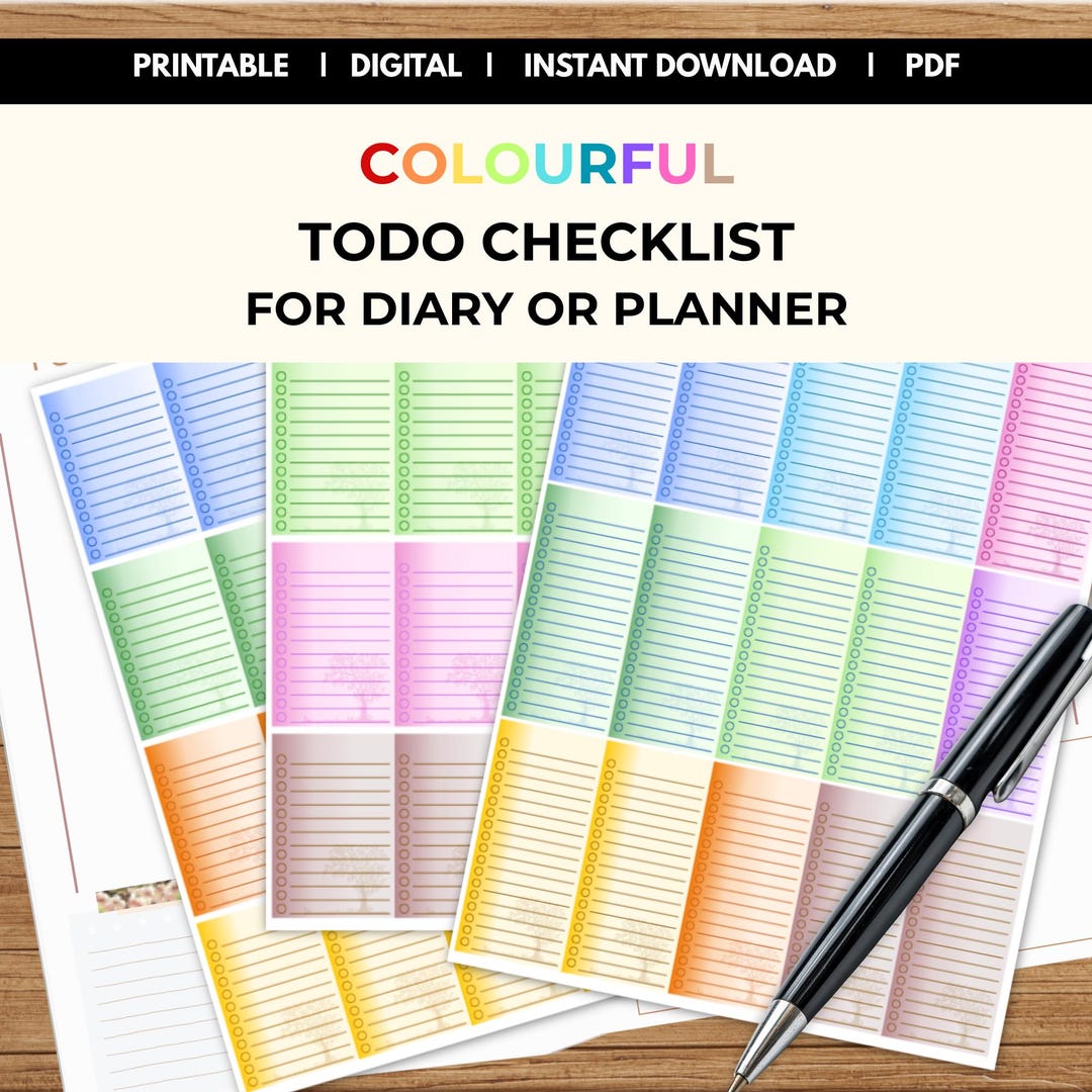Printable Checklist for Diary or Planners | Colorful Task List for ...