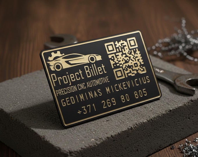 Featured listing image: Custom Aluminum Business Card – 2mm Billet Metal, 2.5D Engraved Logo, Ruler Detail