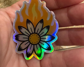 Adesivo olografico Daisy in fiamme