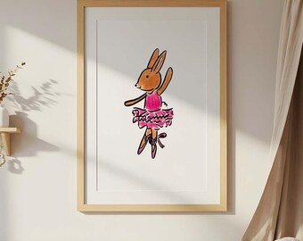 Bunny Ballerina Art Print, Nursery Wall Art, Digital Download