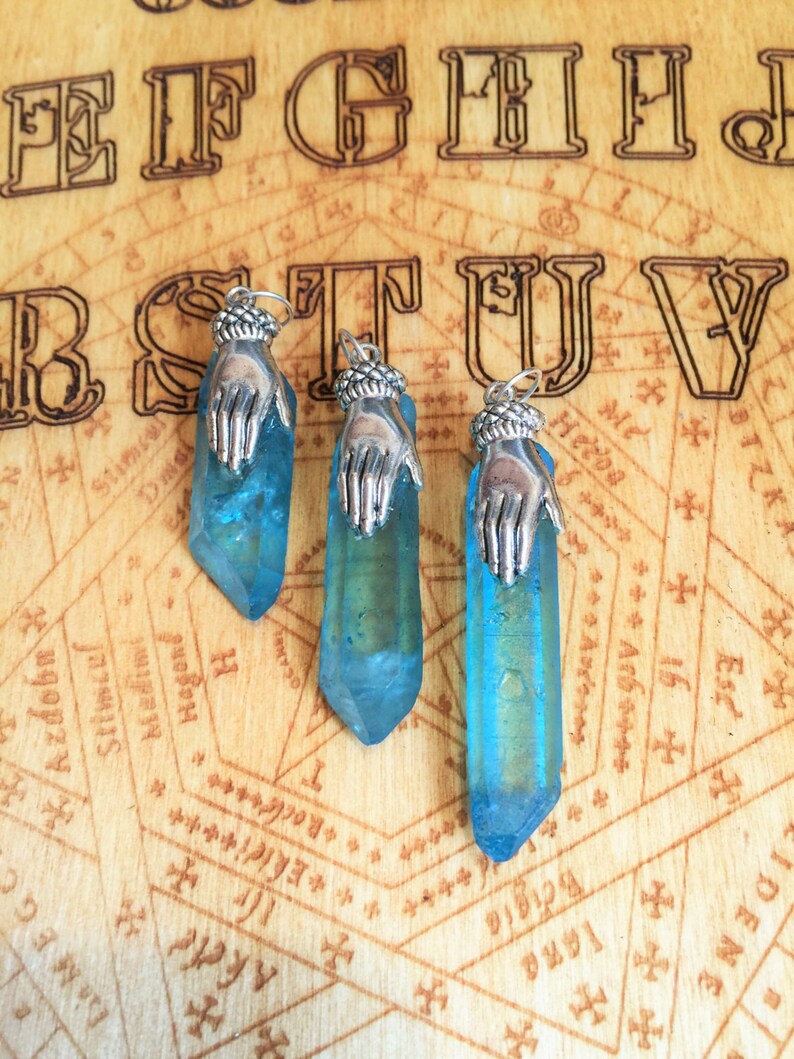 healing crystals and stones quartz crystal pendant blue aqua quartz protection ON SALE Healing Crystal Necklace,quartz crystal point