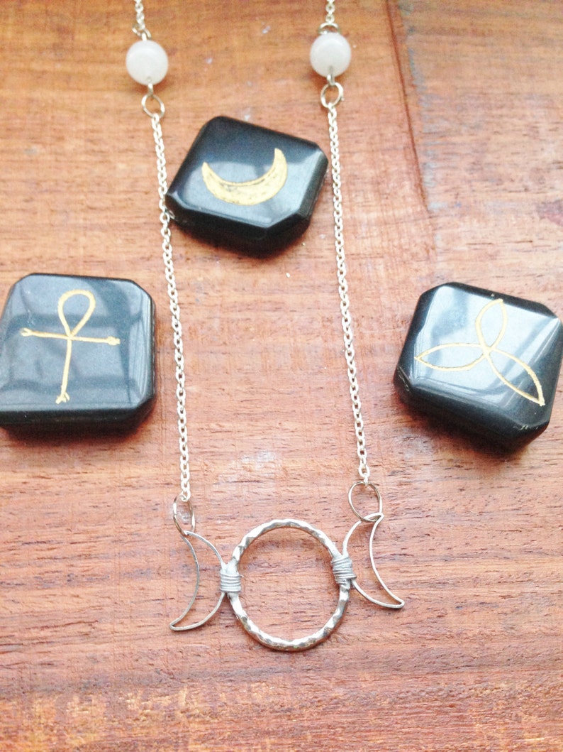 ON SALE Triple Moon Necklace with moon stones