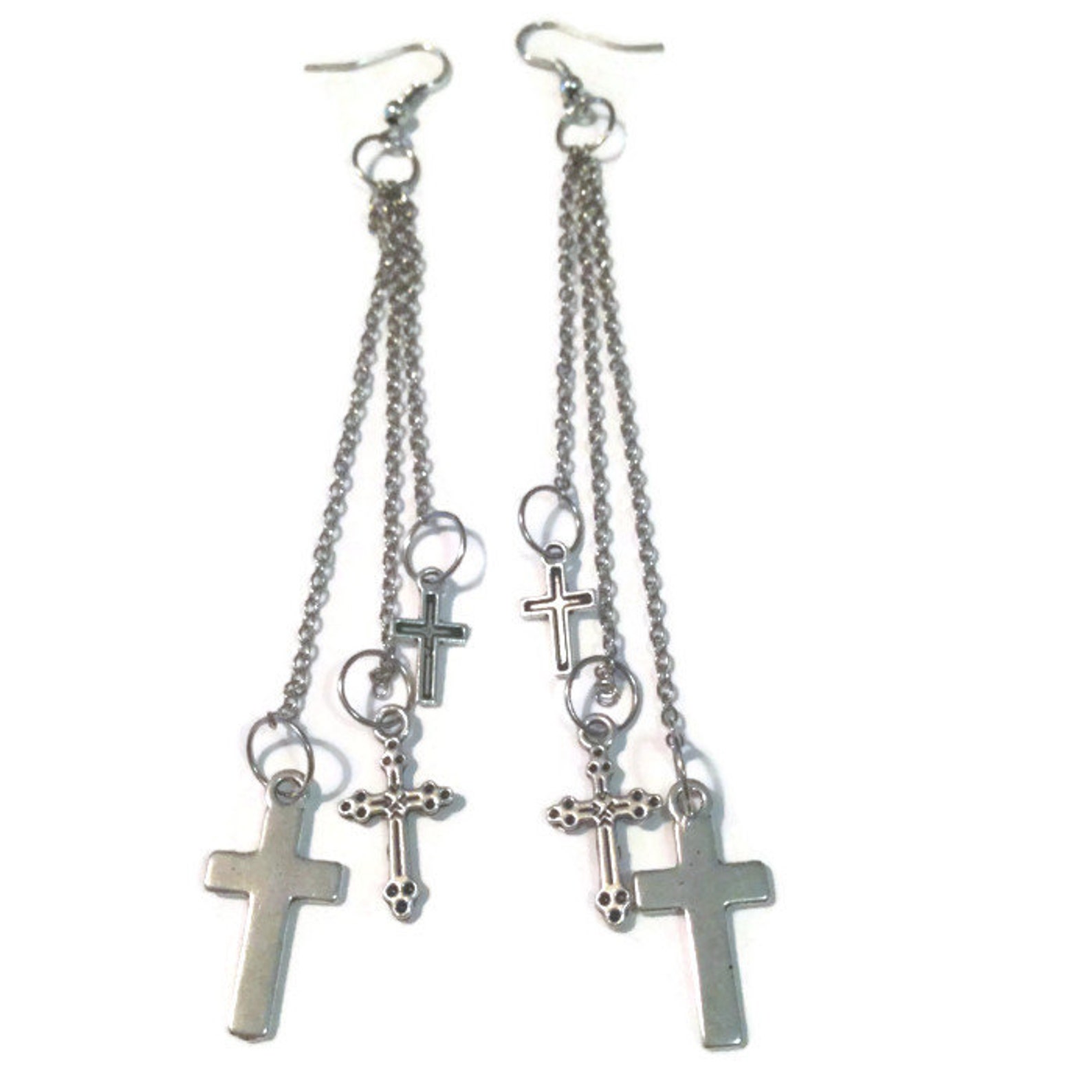 Chain Cross Earrings silver cross earrings Etsy