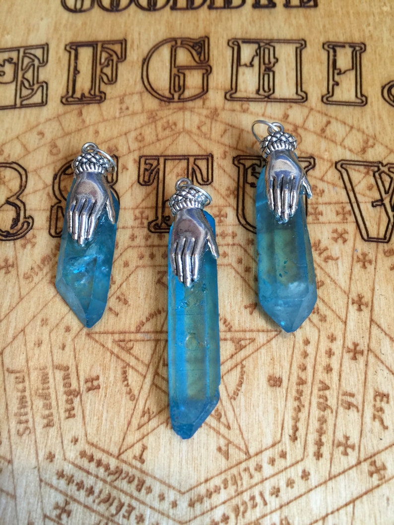 healing crystals and stones quartz crystal pendant blue aqua quartz protection ON SALE Healing Crystal Necklace,quartz crystal point