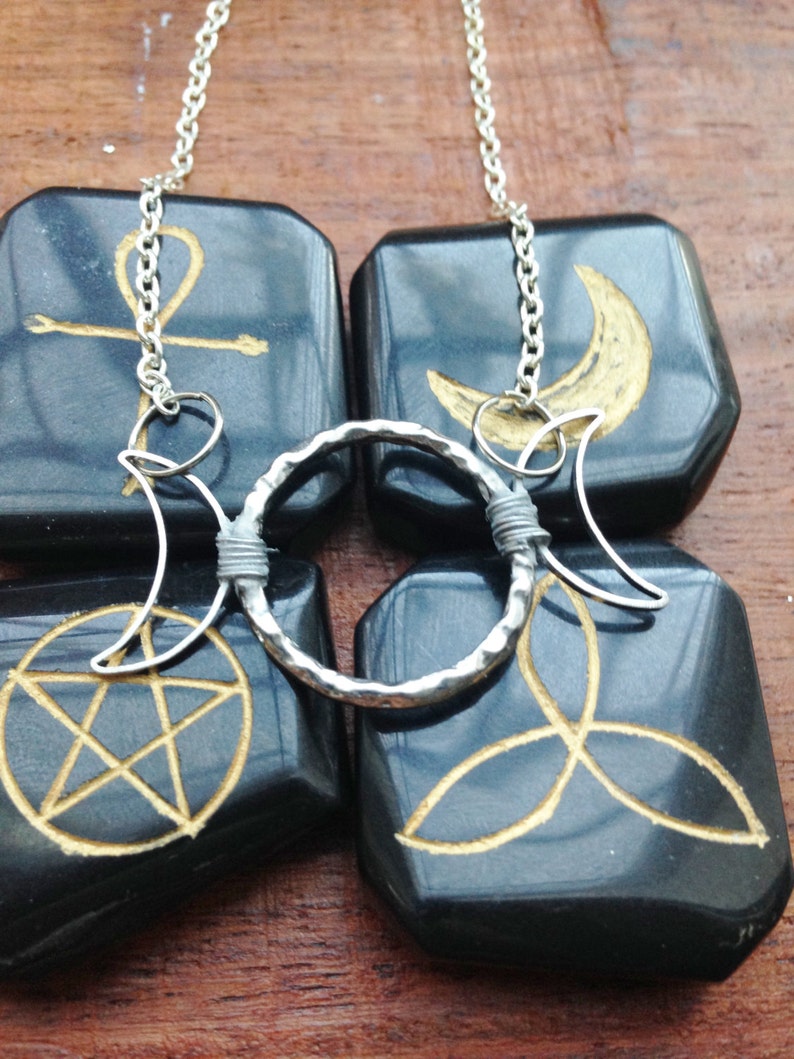 ON SALE Triple Moon Necklace with moon stones