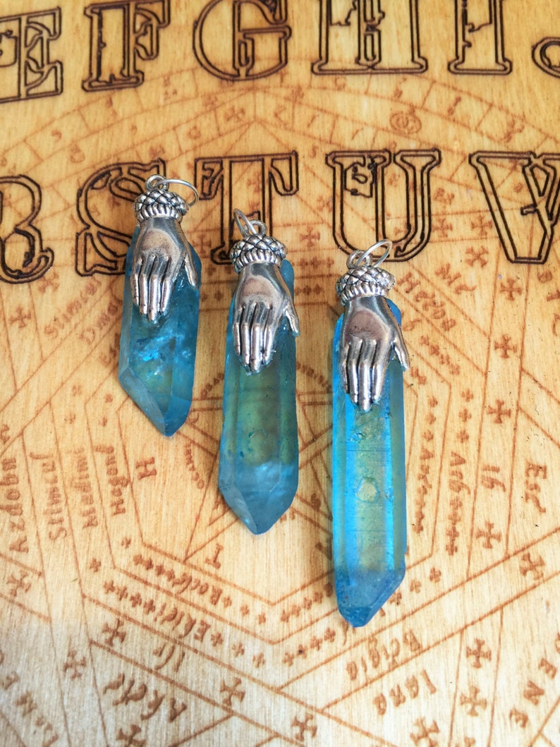 healing crystals and stones quartz crystal pendant blue aqua quartz protection ON SALE Healing Crystal Necklace,quartz crystal point