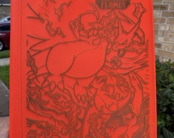 Custom Pokemon Mega Charizard X EX Laser Engraved 9 Pocket Top Loader Binder