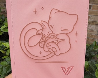 Custom Pokemon Mew w/ Eevee Laser Engraved 4 Pocket Top Loader Binder