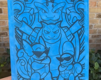 Custom Pokemon Squirtle Evo Line  Laser Engraved 9 Pocket Binder