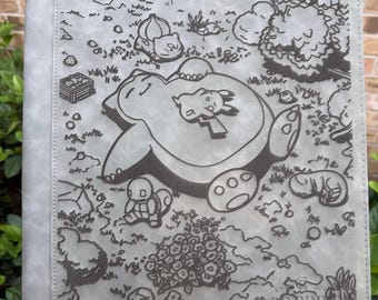 Custom Pokemon Laser Engraved 9 Pocket Top Loader Snorlax in Forest Binder