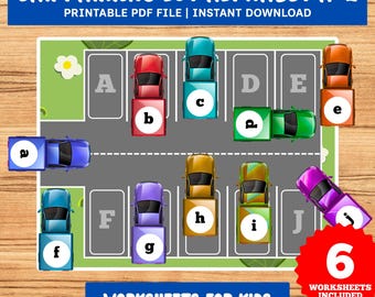 Alfabeto de estacionamiento para niños, página de libro animada para niños pequeños, preescolar, educación en el hogar, jardín de infantes