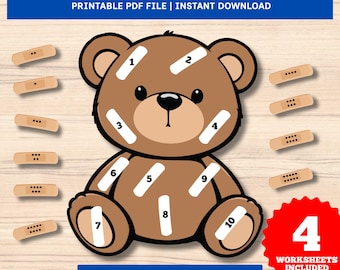 Actividad de conteo de osito enfermo, matemáticas preescolares, reconocimiento de números del 1 al 20.