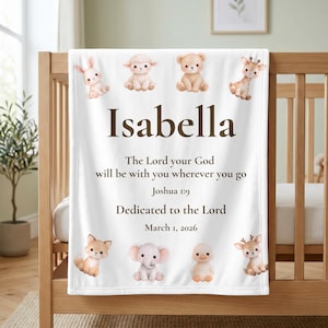 Manta de bautismo personalizada, regalo cristiano con el nombre del bebé, recuerdo con la cita bíblica de Josué 1:9, manta personalizada para la habitación del bebé, regalo para niña o niño.