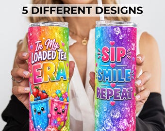 Loaded Tea Tumbler with Straw, 20 oz  Colorful Skinny Cup for Loaded Tea Lovers, Fun Gift for Her