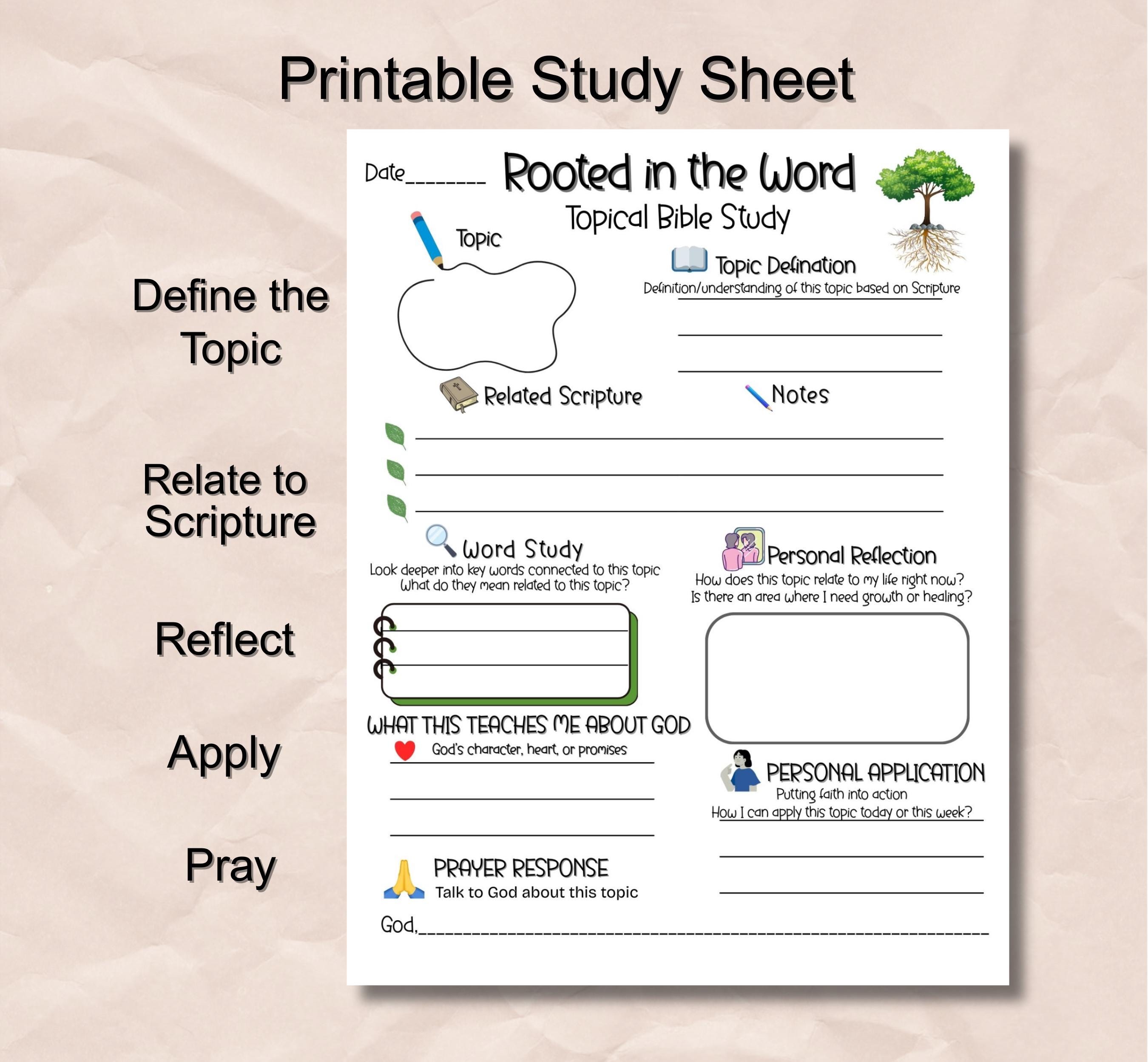 Bible Study Devotional Template Guide With Notes, Printable Worksheet ...