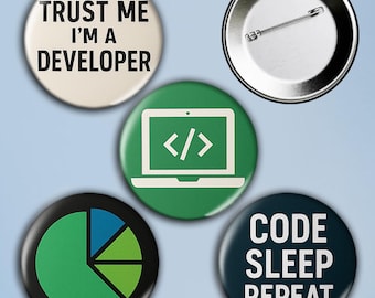 Software Developer Pin Set — 4-Piece Button Badge Collection