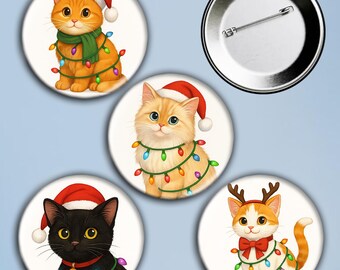 Weihnachtskatze Pins Set | **Holiday Kitten Anstecker** (4 Stück)