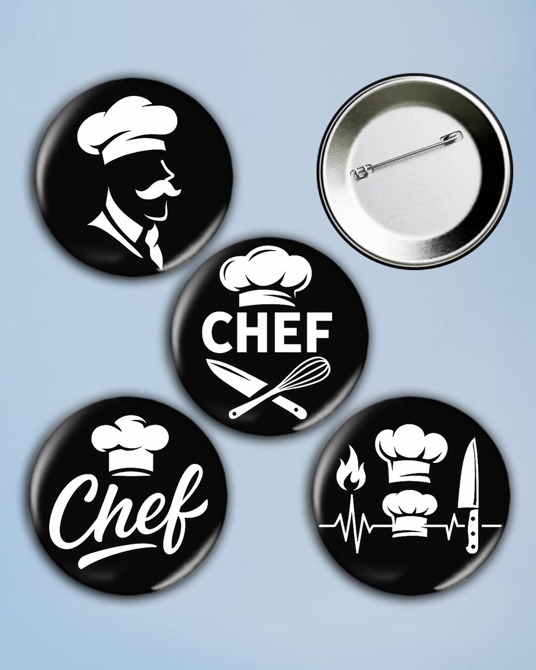 Chef Pin Chef Pin Set • Minimalist Black & White Culinary Badges (4pcs) - Etsy