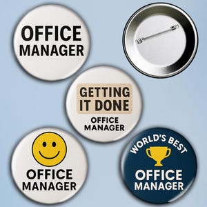 Office Manager Pin Set – 4 Pieces | Funny Office Job Badges | Work Appreciation Gift