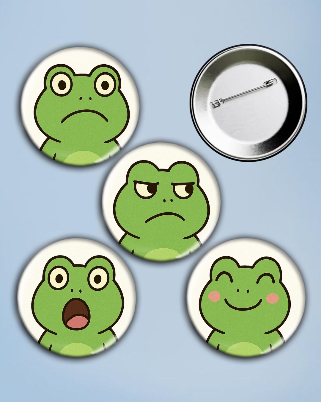 Set Of 4 Frog Reaction Pin Badges Cute Cartoon Frog Buttons Funny Set Of 4 Frog Reaction Pin Badges Cute Cartoon Frog Buttons Funny