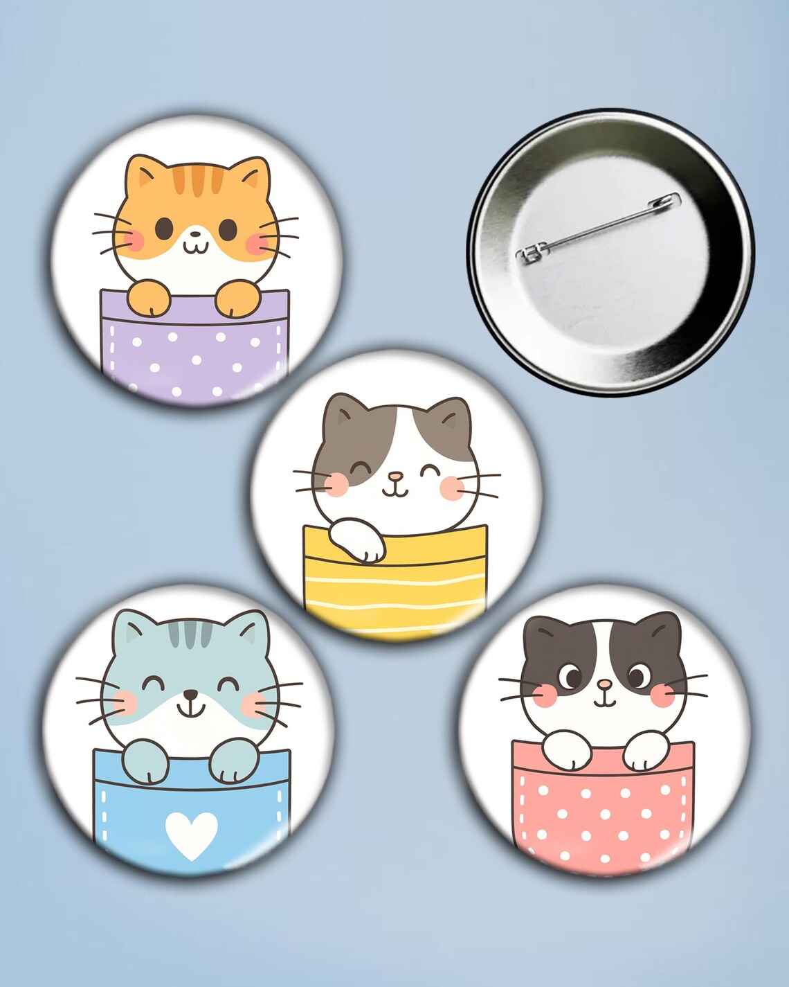 Kawaii Cat Button Pins - Pocket Kitten Accessories, Set of 4 - Etsy