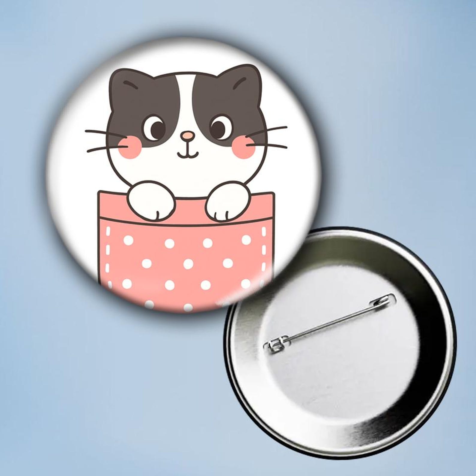 Kawaii Cat Button Pins - Pocket Kitten Accessories, Set of 4 - Etsy