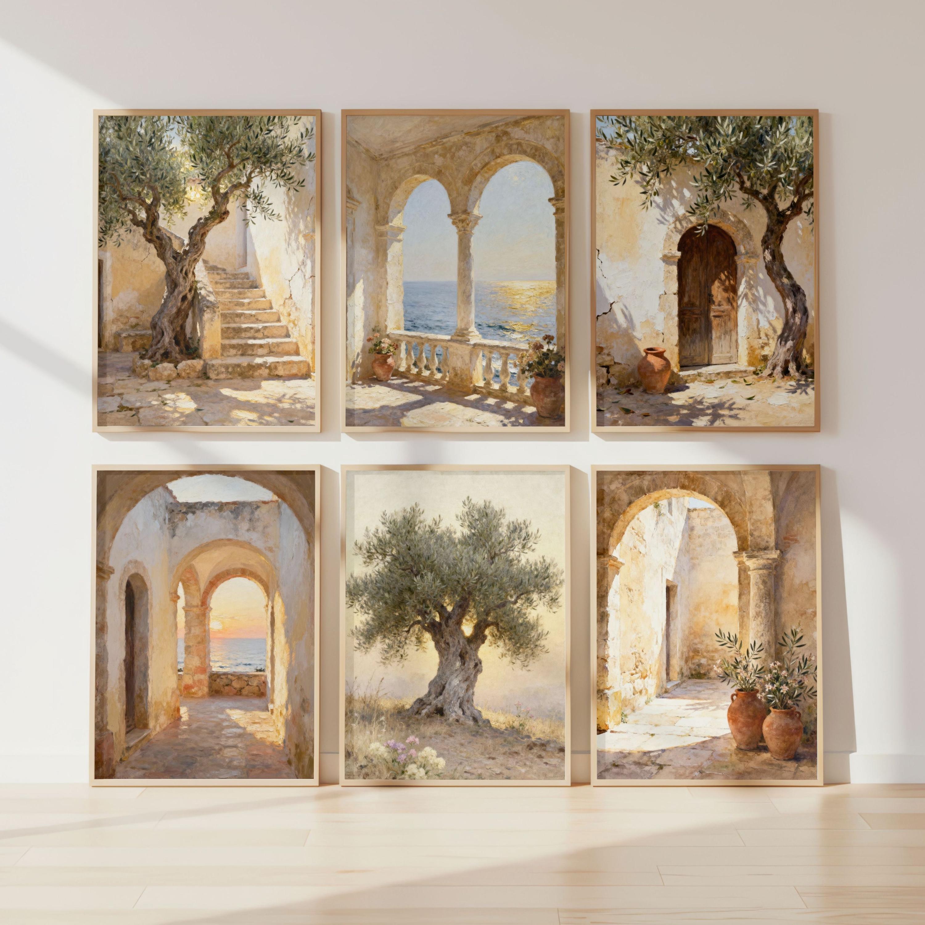 Mediterranean Gallery Wall Set of 6, Vintage Olive Tree & Coastal ...