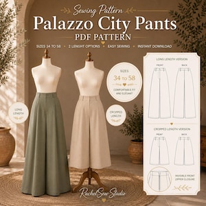 Palazzo Pants Sewing Pattern PDF Easy Beginner, Chic Women Crop Pants Pattern, Wide Leg Culottes Sewing Pattern