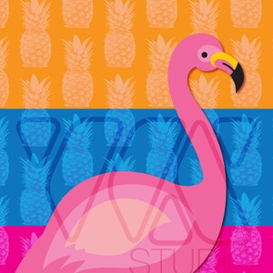 Pin the Tail on the Flamingo -  Animal Theme Party Game - Children or Adults - Illustration, Pineapple, Pattern, Luau, Florida