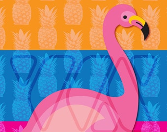 Pin the Tail on the Flamingo -  Animal Theme Party Game - Children or Adults - Illustration, Pineapple, Pattern, Luau, Florida