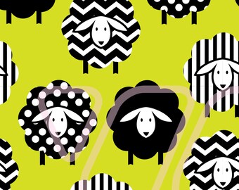 Sheep Print Set: Geometric Nursery Wall Art, Black and White, Modern Decor
