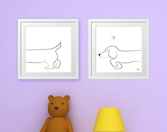 Dachshund Line Art Print, Modern Nursery Decor (10x10)