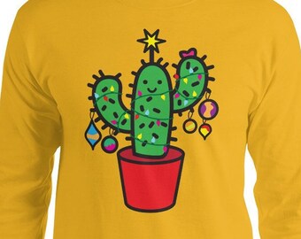 Cactus Christmas Tree Long Sleeve Shirt: Festive Holiday Tee, Ugly Sweater
