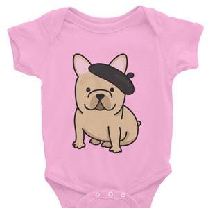 French Bulldog Unisex Baby Onesie wearing a Beret . Also available in other colors and men&#39;s and women&#39;s shirts. France, beret, frenchie,