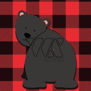 Pin the Tail on the Bear Plaid, Lumberjack, Classic game for kids, children, adult animal theme parties with a modern twist. Black, brown image 4