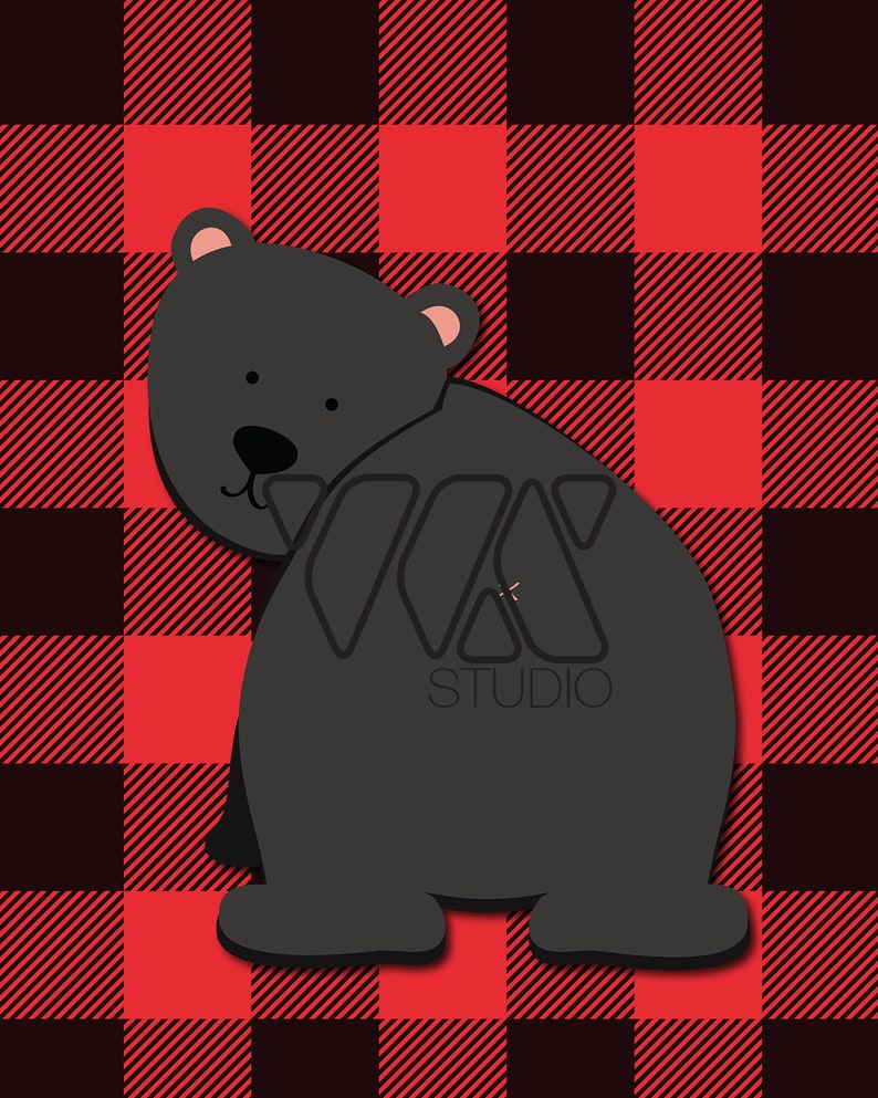 Pin the Tail on the Bear Plaid, Lumberjack, Classic game for kids, children, adult animal theme parties with a modern twist. Black, brown image 4