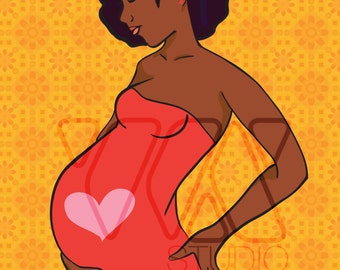 Pin the Heart on the Mommy – Baby Shower Party Game, African American Mommy