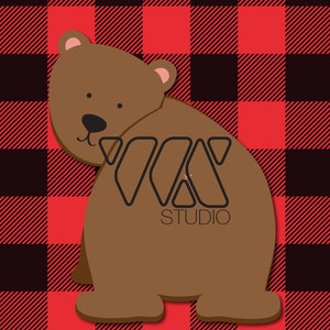 Pin the Tail on the Bear Plaid, Lumberjack, Classic game for kids, children, adult animal theme parties with a modern twist. Black, brown image 3