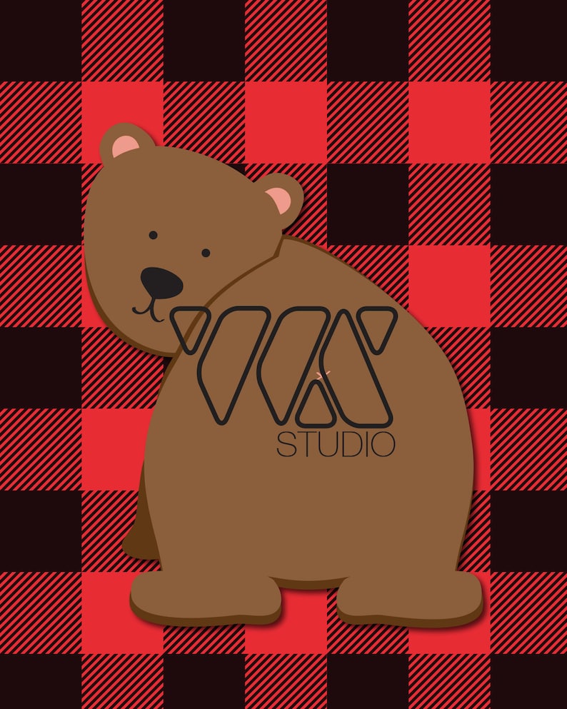 Pin the Tail on the Bear Plaid, Lumberjack, Classic game for kids, children, adult animal theme parties with a modern twist. Black, brown image 3