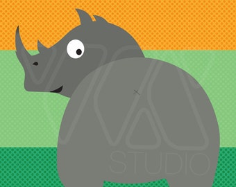 Pin the Tail on the Rhino Party Game - Modern Animal Theme