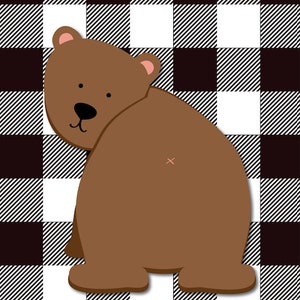 Pin the Tail on the Bear Plaid, Lumberjack, Classic game for kids, children, adult animal theme parties with a modern twist. Black, brown image 2
