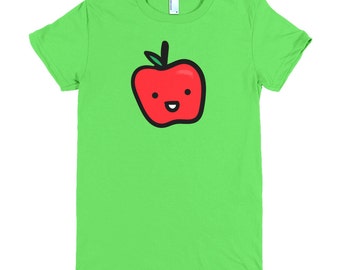 Cute Red Summer Apple T-shirt Printed on American Apparel 2102 Fine Jersey Short Sleeve Women T-shirt. Available for men & in other colors!