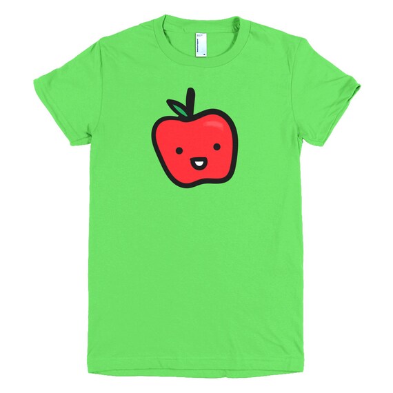 Cute Red Summer Apple T-shirt Printed on Bella+Canvas 3001 Fine Jersey  Short Sleeve Women Available for men in other colors! - Main Image