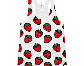 Cute Summer Strawberry Ladies Tank Top Printed on American Apparel Racerback Tank. Available for men & in other colors! Perfect to workout!