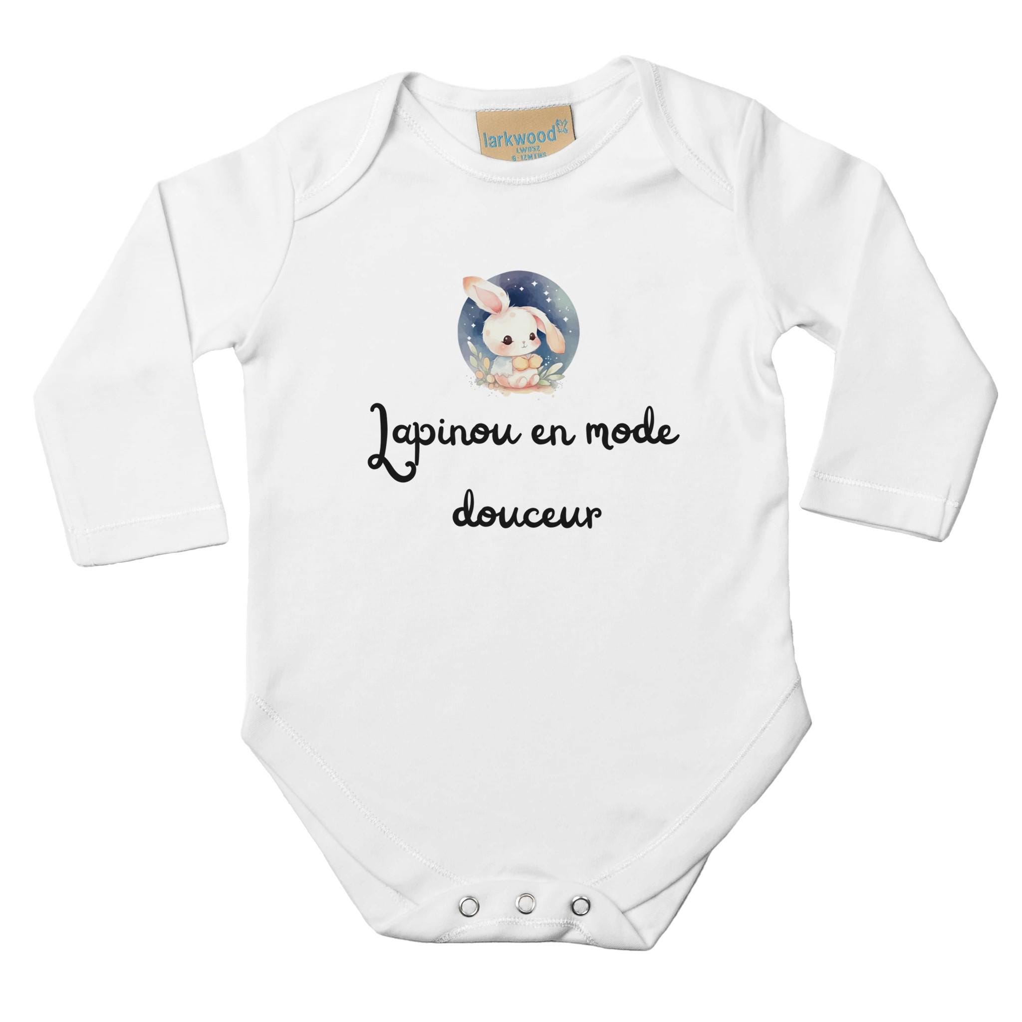 Body Bébé En Coton Personnalisé Avec Prénom - Motif Lapin Mignon - Manches Courtes - Réf. 96